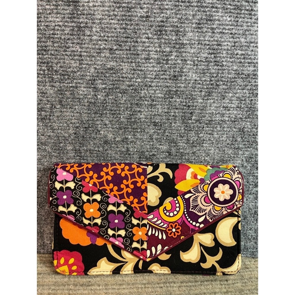 Vera Bradley Patchwork Floral Quilted Envelope Clutch Wallet Multi Color Paisley - Picture 2 of 10